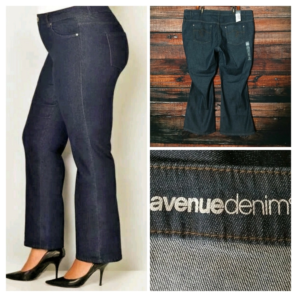 NWT Avenue Denim Jeans Plus Size 24 Petite Santa Fe Boot Cut Dark Wash Stretch